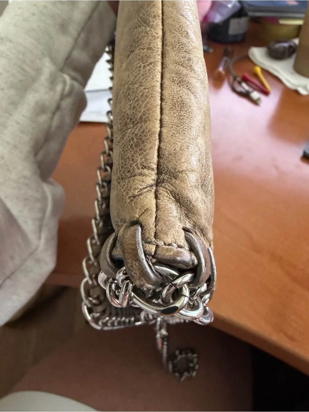 Michael Kors Distressed Leather Purse with Chain Trim